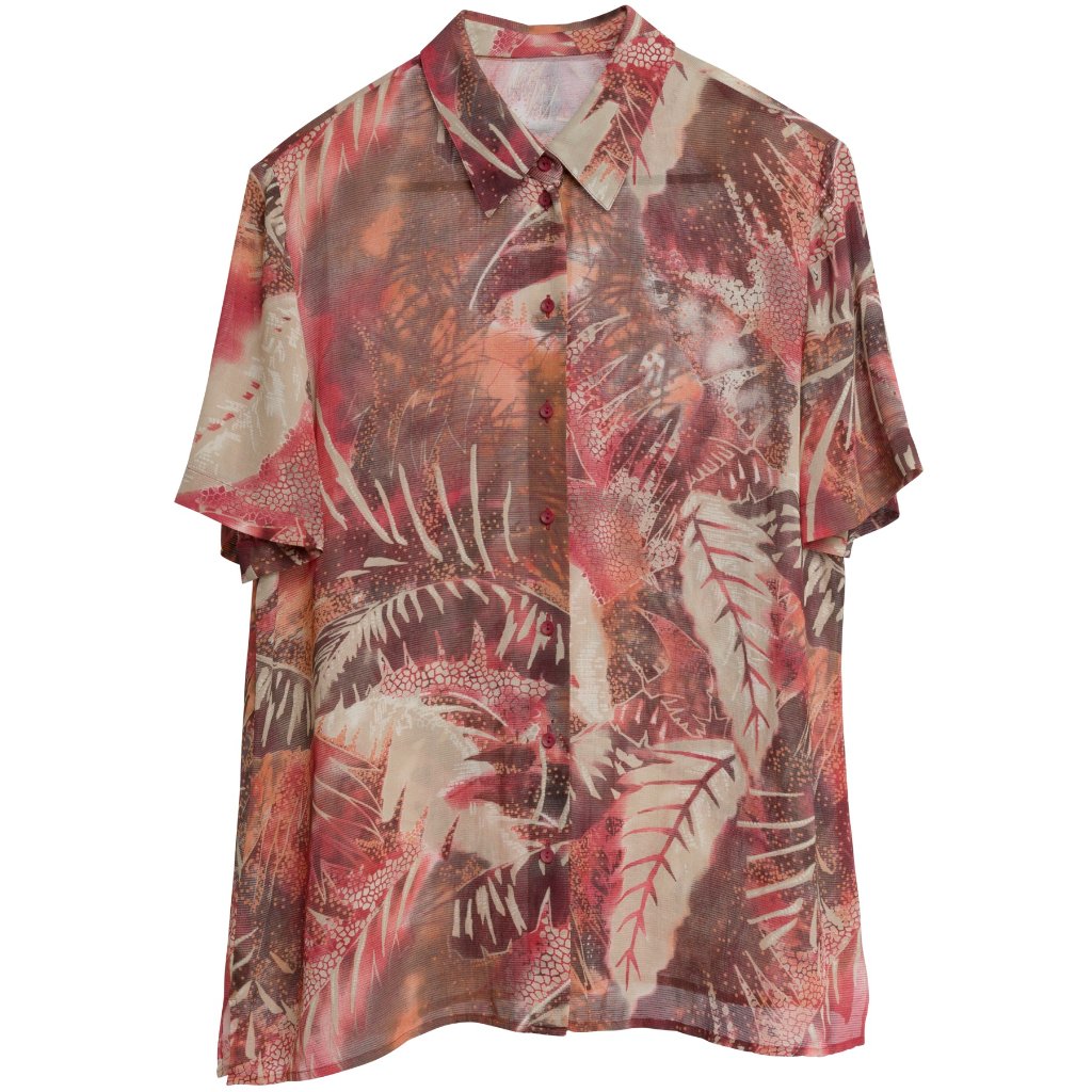 Sundazed (Italy) Crpe Weave Viscose Botanical Short Sleeve Shirt Coral : L